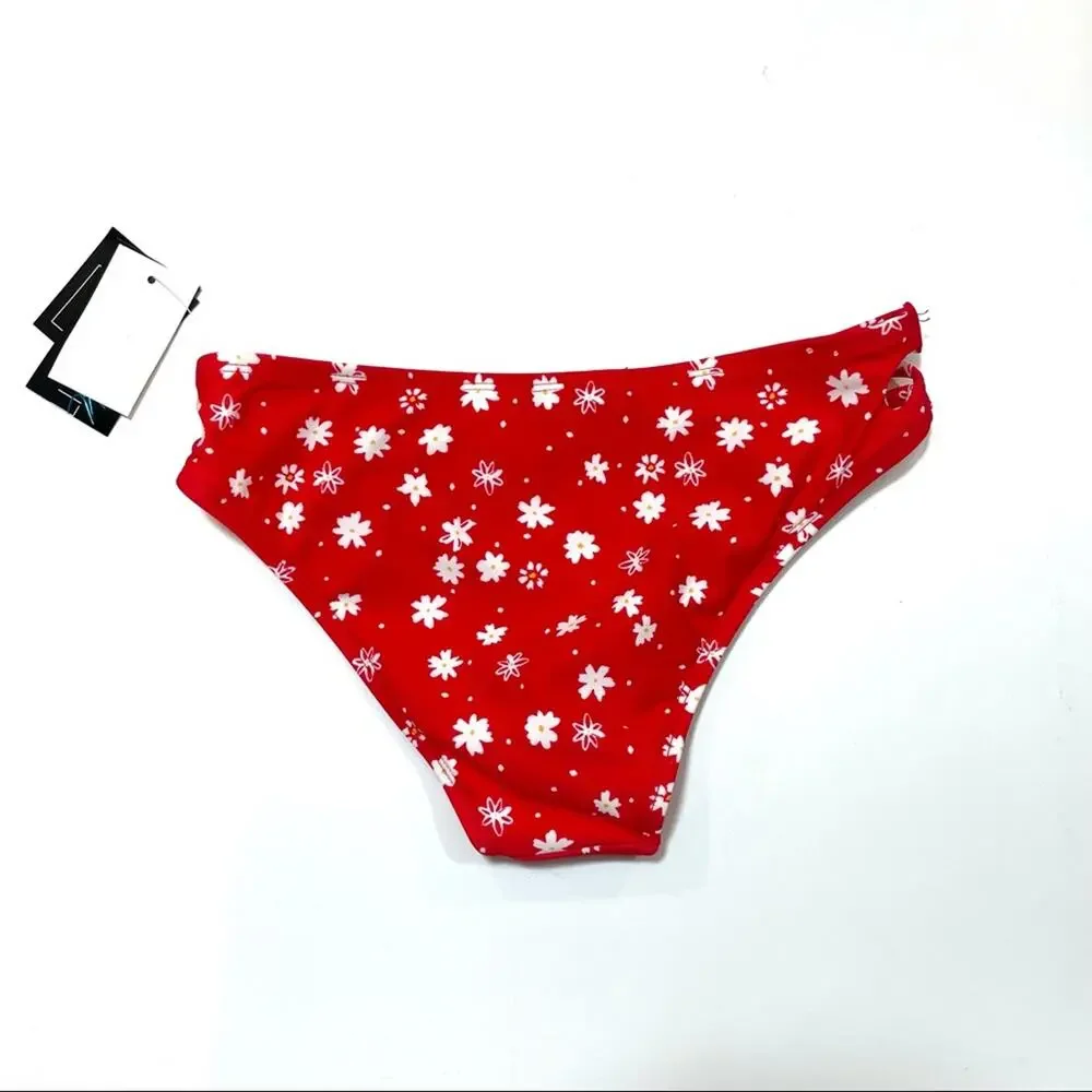 California Waves red floral bikini swim bottom